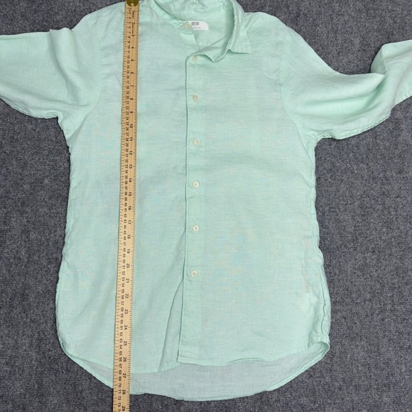 Uniqlo Shirt Mens S Green Linen Button Long Sleeve Summer Coastal Minimalist - Picture 10 of 10